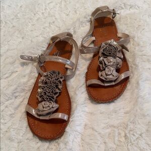 COACH Tea Rose Metallic Sandals with Floral Accents